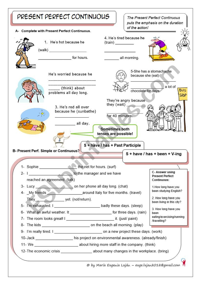 Present Perfect Continuous worksheet