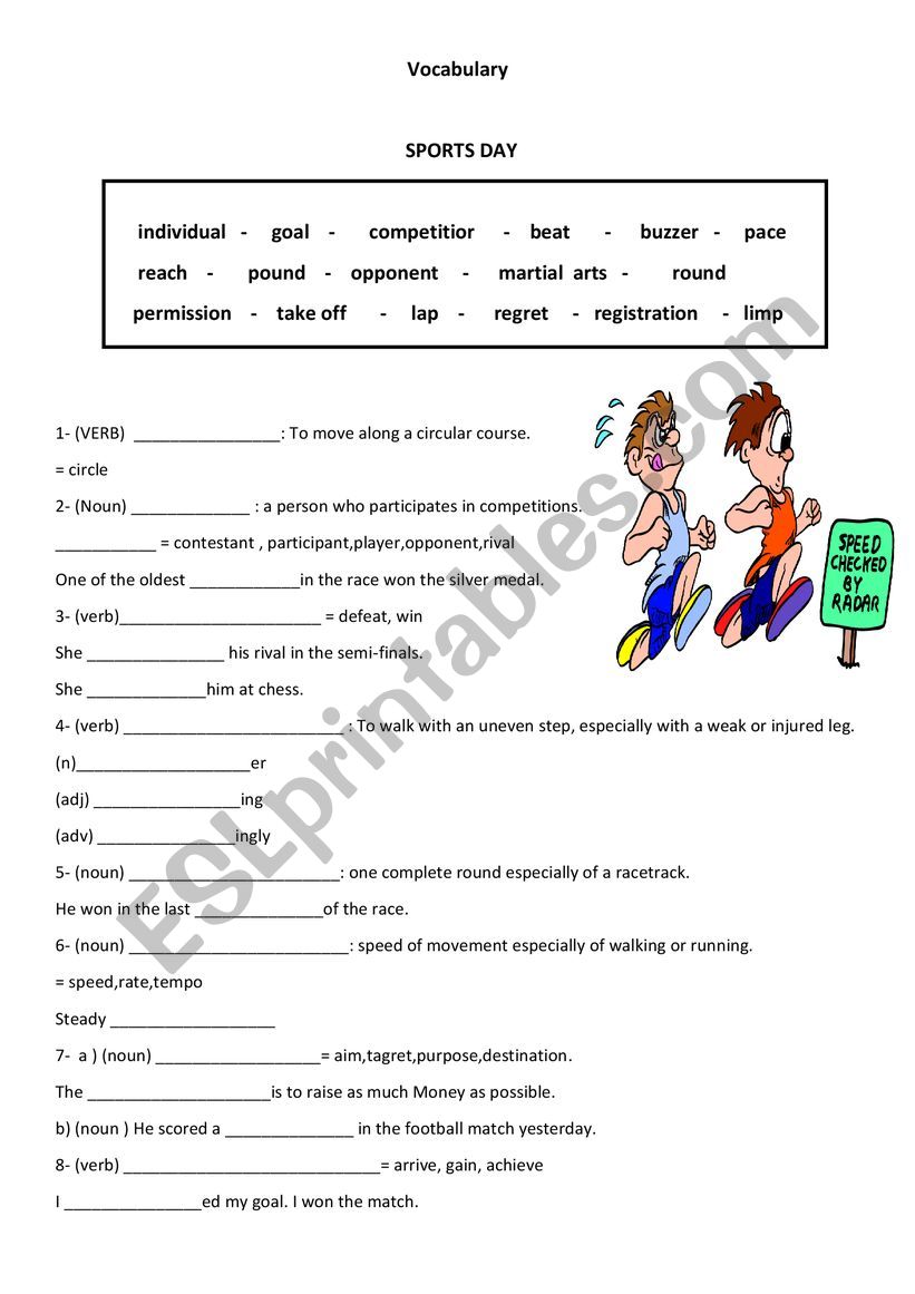 sports day Vocabulary worksheet