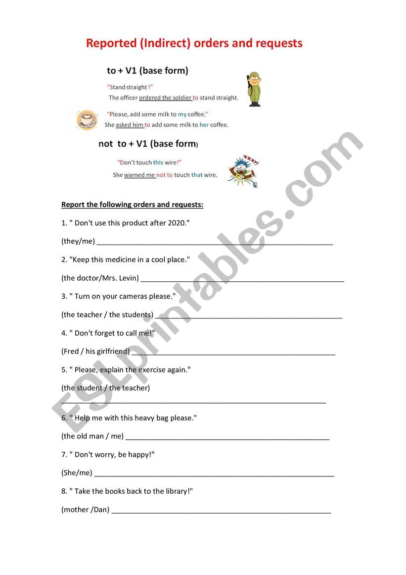 Reported orders and requests worksheet