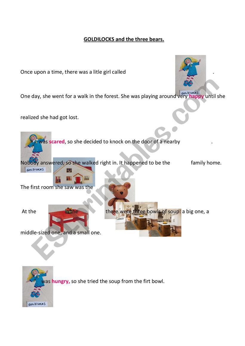 Goldilocks pictostory worksheet