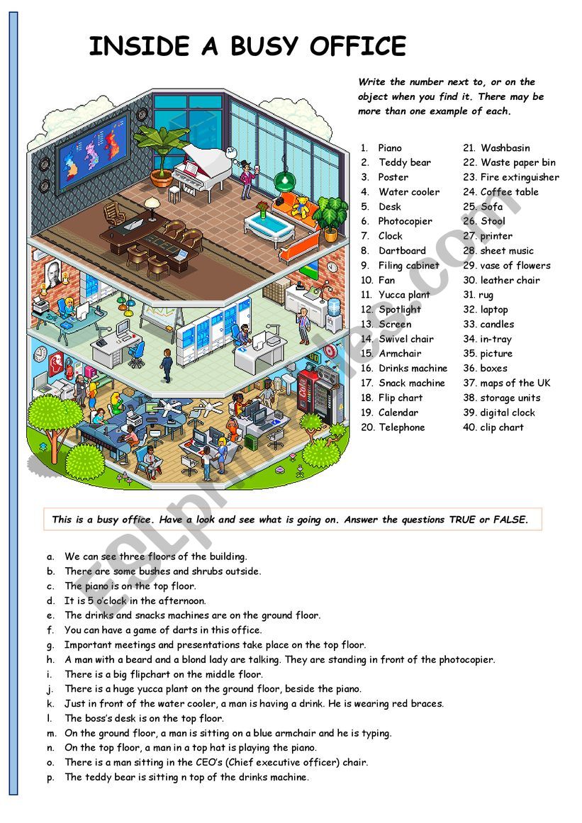 Inside an office black worksheet