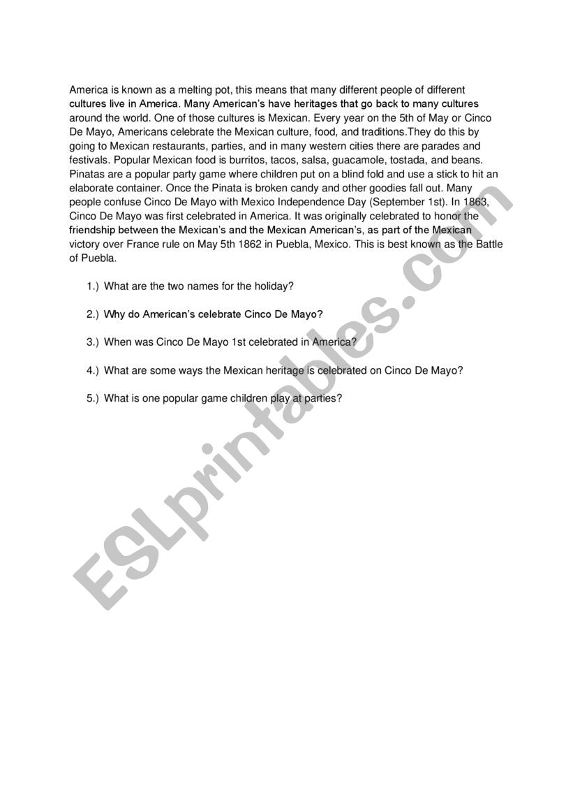 Cinco De Mayo worksheet