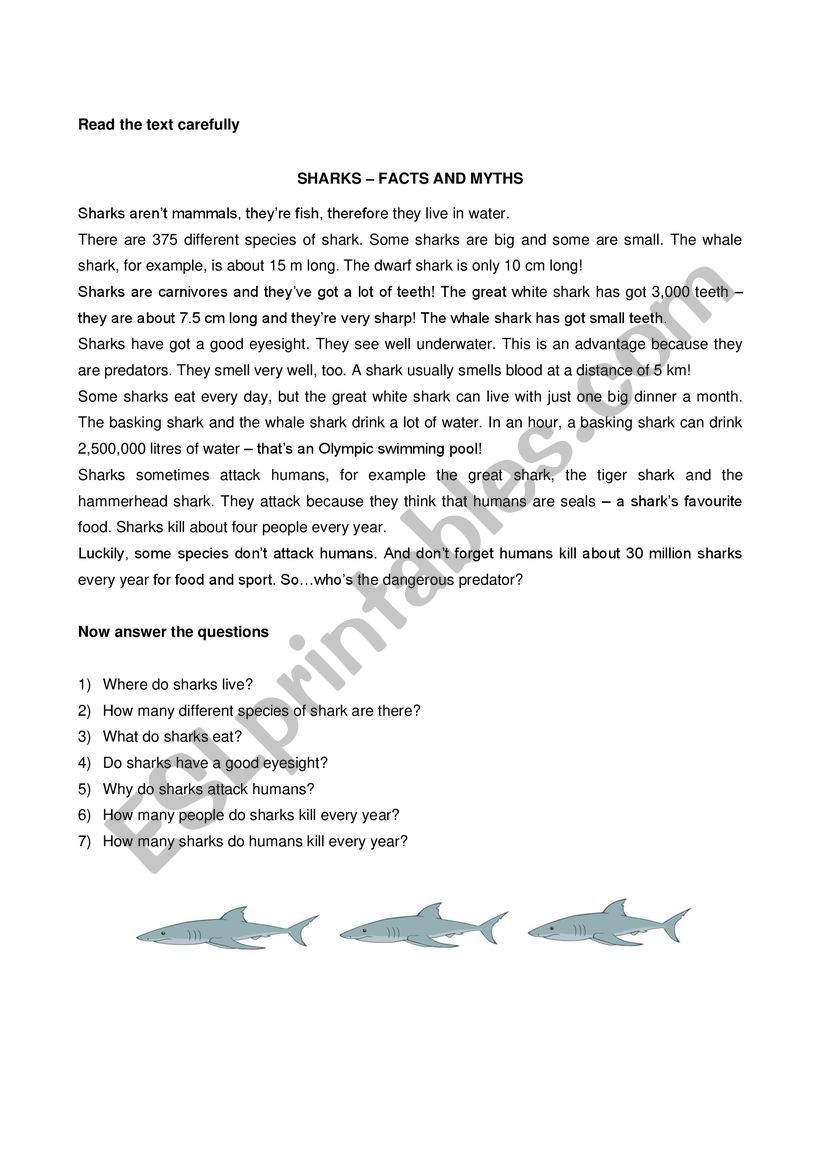 Sharks worksheet