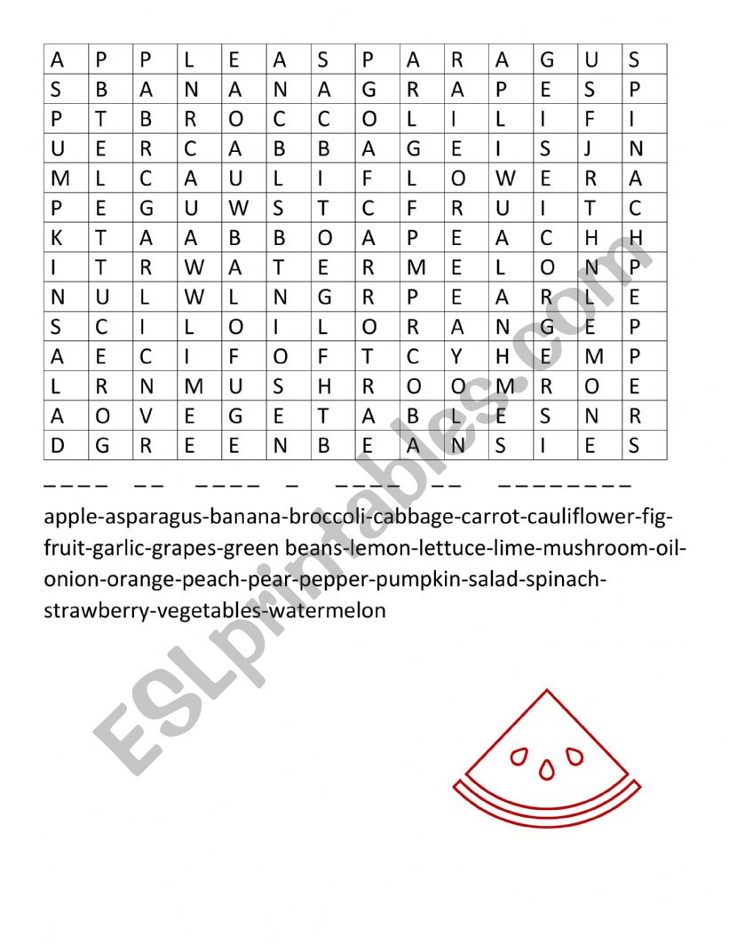 WORDSEARCH: FRUIT VEGETABLES worksheet