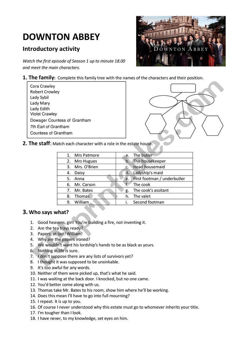 Downton Abbey worksheet