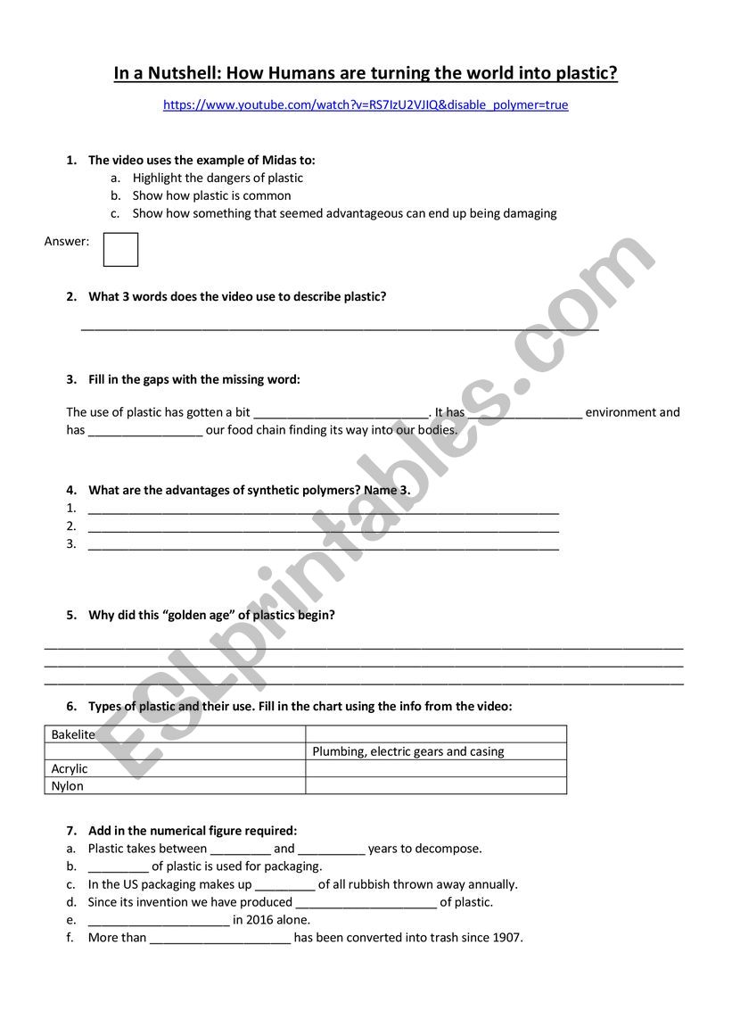 Plastic Pollution Listening worksheet