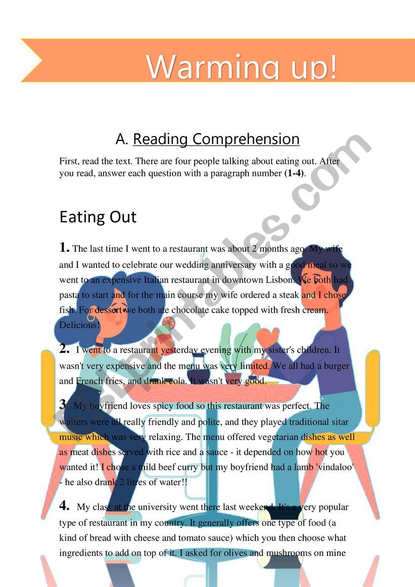 Reading Comprehension - Eating out