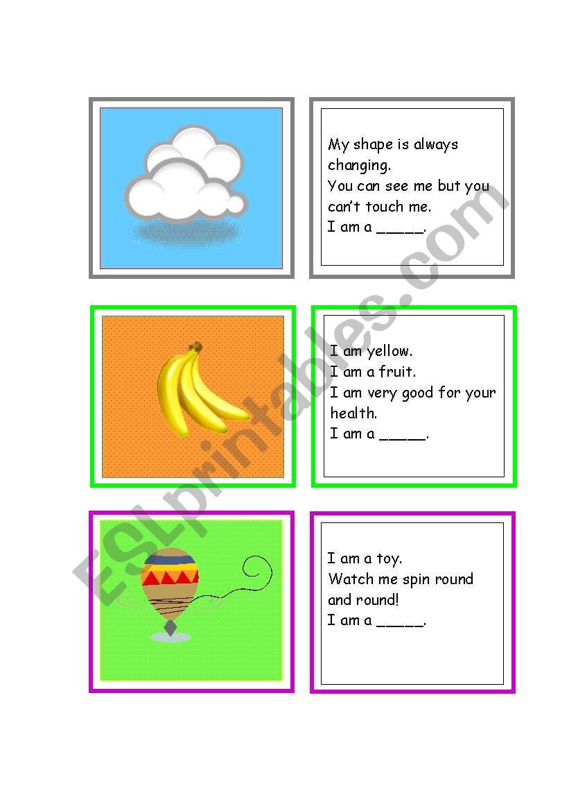 Vocabulary Cards - Riddles worksheet