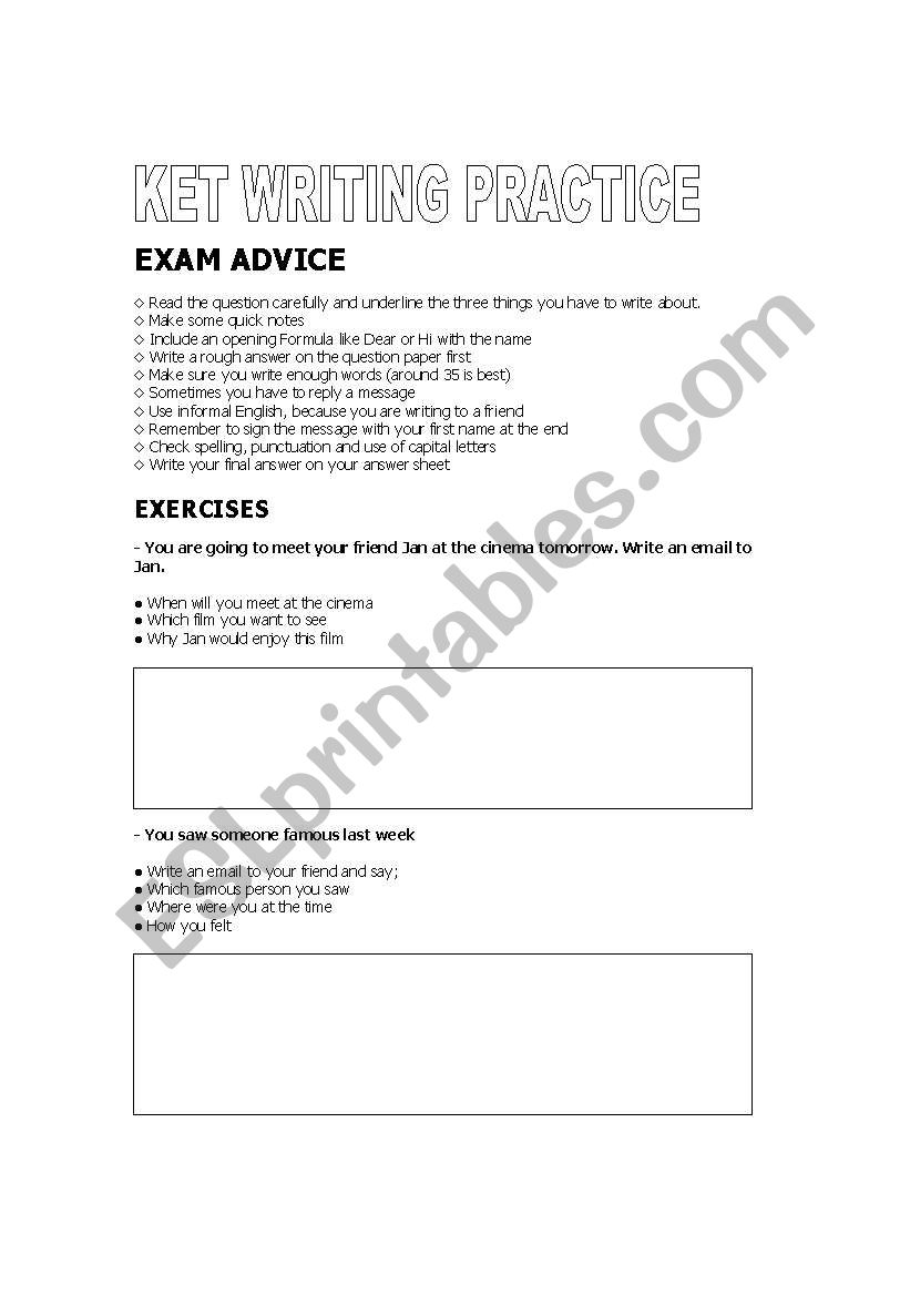 KET Writing Practice worksheet