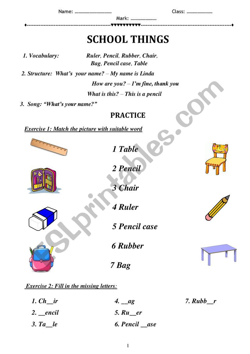SCHOOL THINGS worksheet