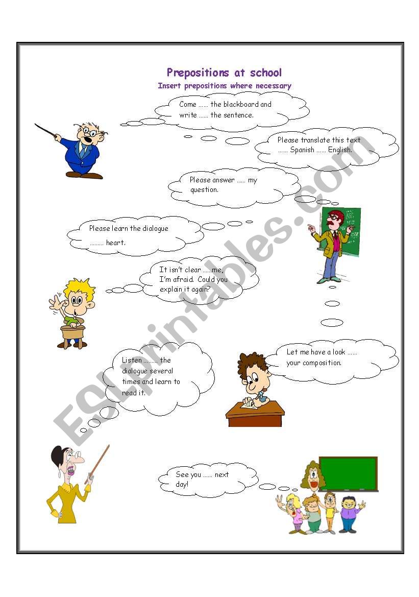 Prepositions at school worksheet