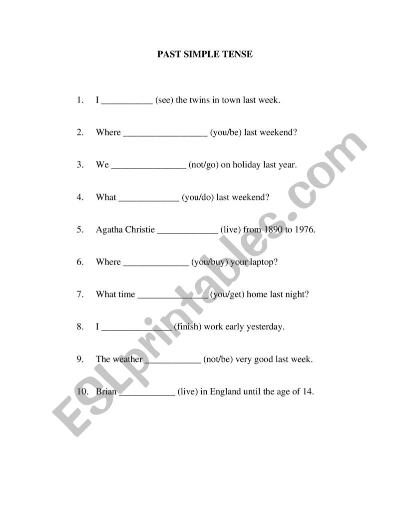 PAST SIMPLE TENSE worksheet