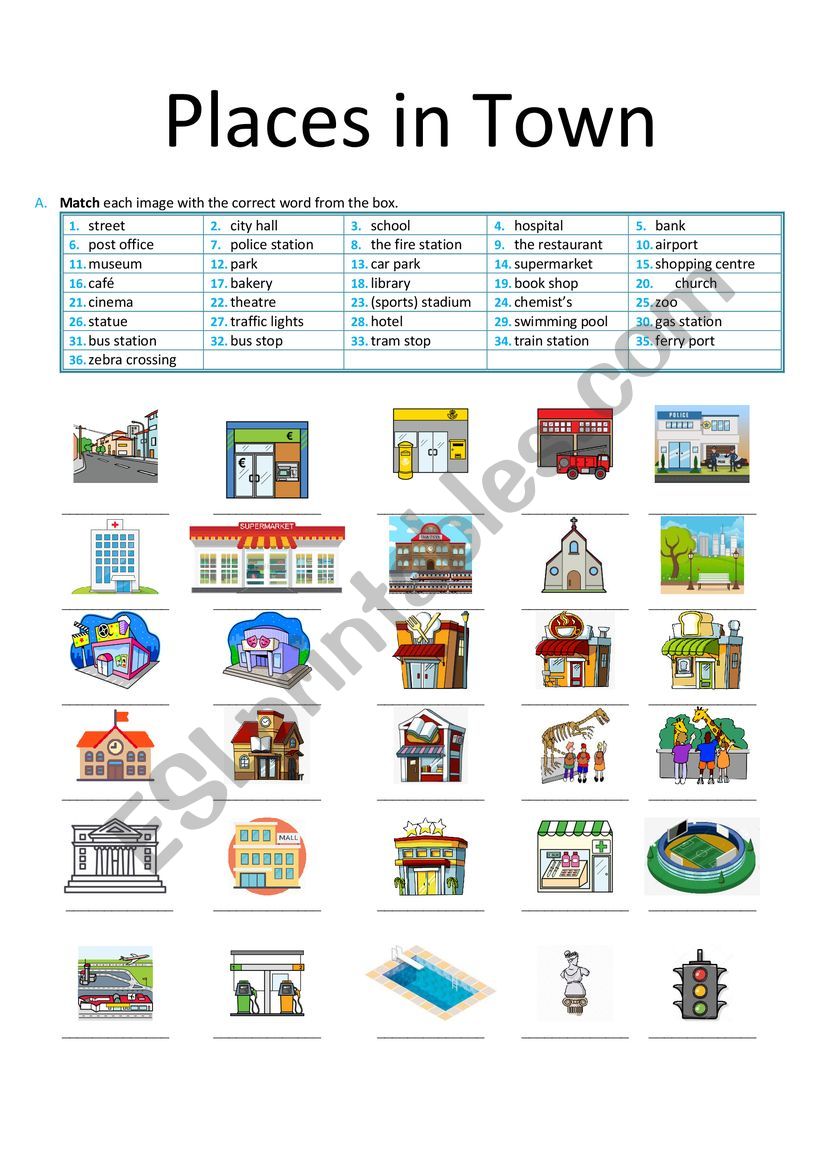 Places in town worksheet