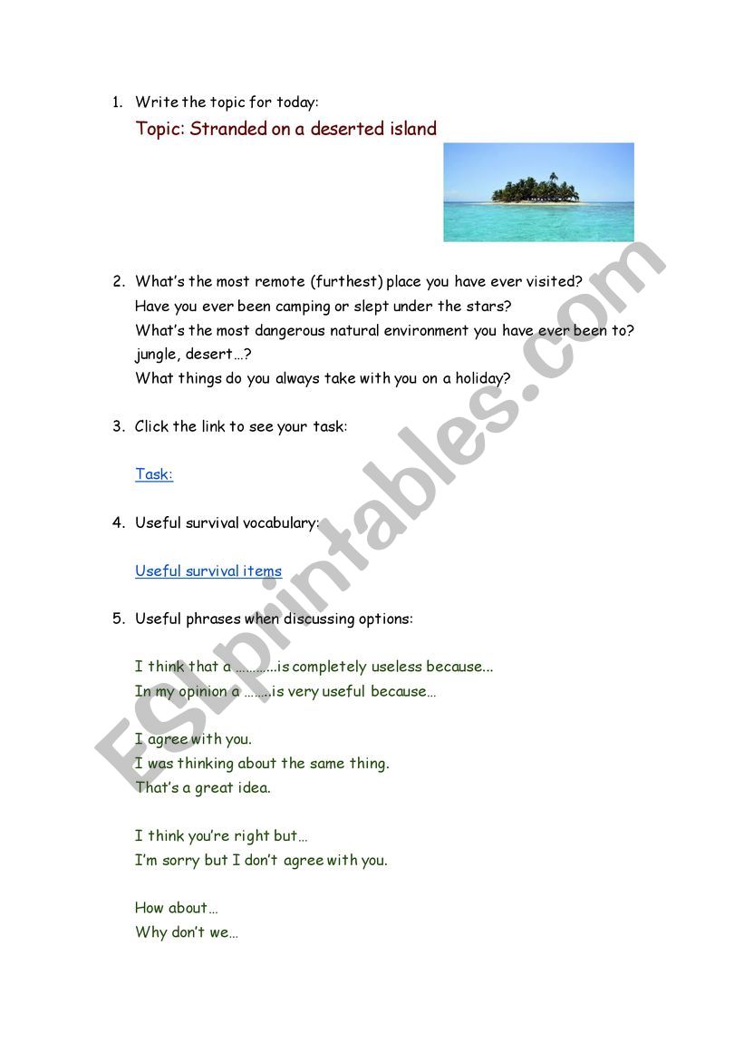 Stranded on a deserted island - lesson plan