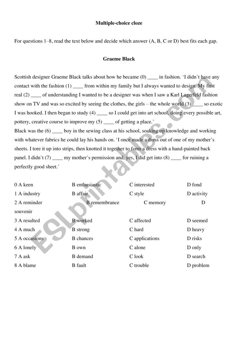  multiple choice vocabulary ESL Worksheet By Osabcn