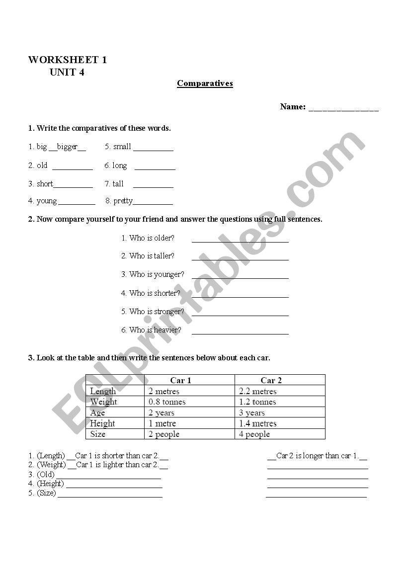 comparatives worksheet