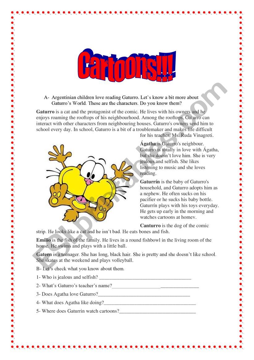 Cartoons worksheet