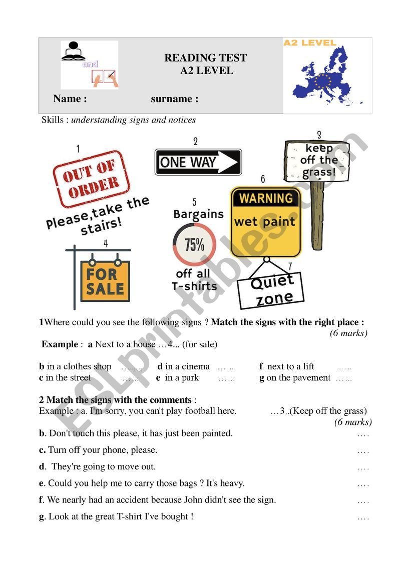 READING TEST: A2 LEVEL  (PART 1 -  KEYS INCLUDED)