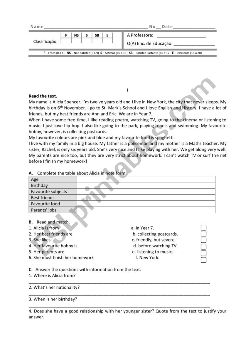 Written test  worksheet