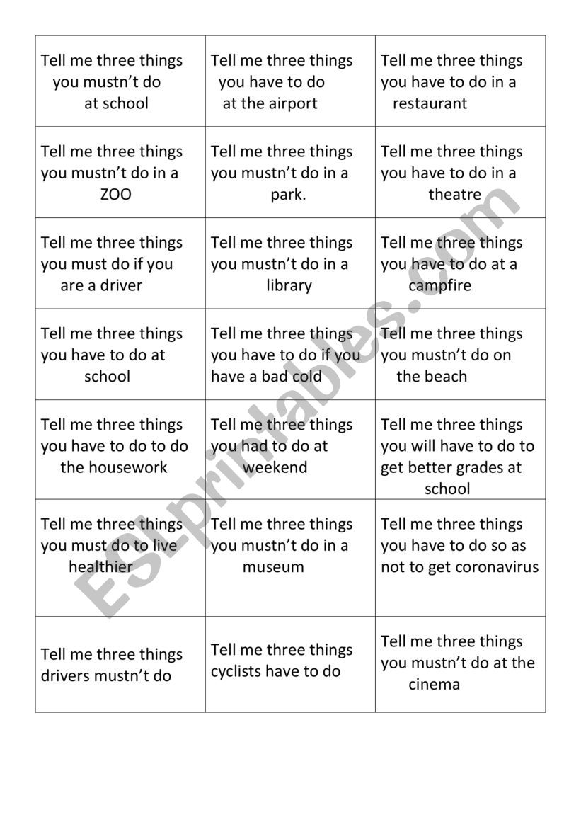 Tell me three things - board game