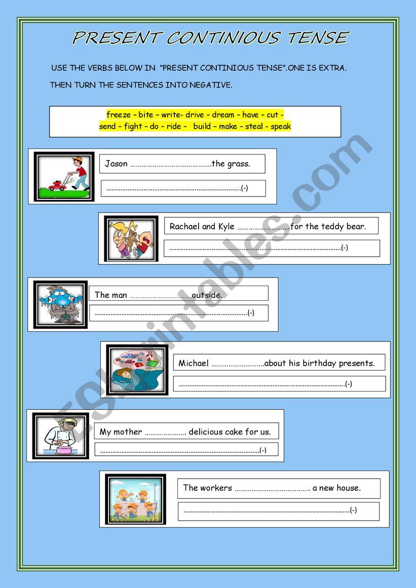 PRESENT CONTINIOUS TENSE worksheet