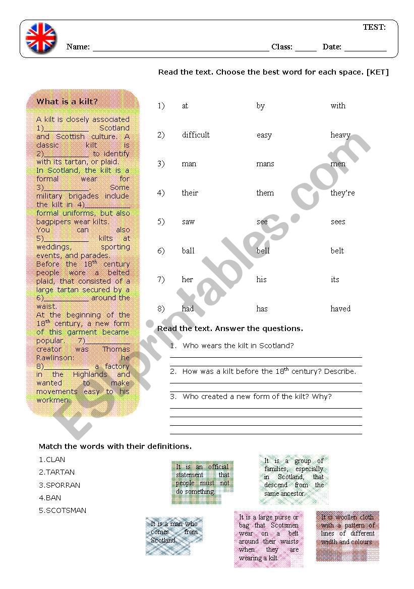 Clans and Tartans 2 worksheet