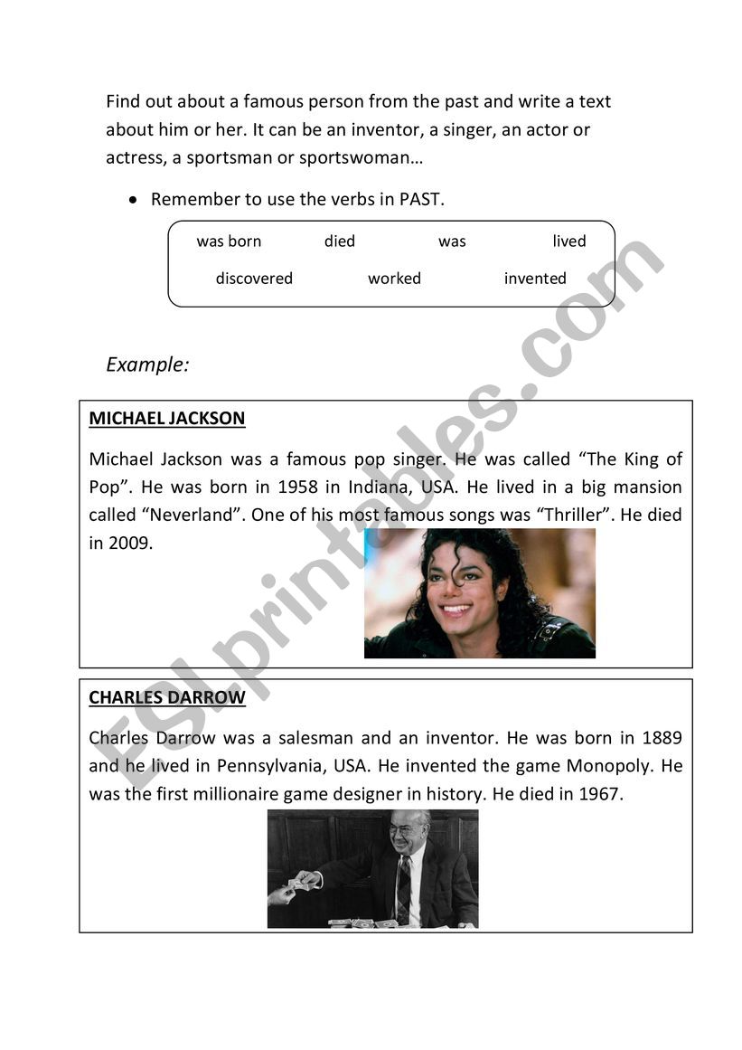 Famous person from the past worksheet