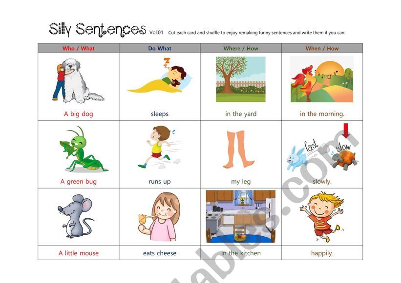 Crazy sentences worksheet