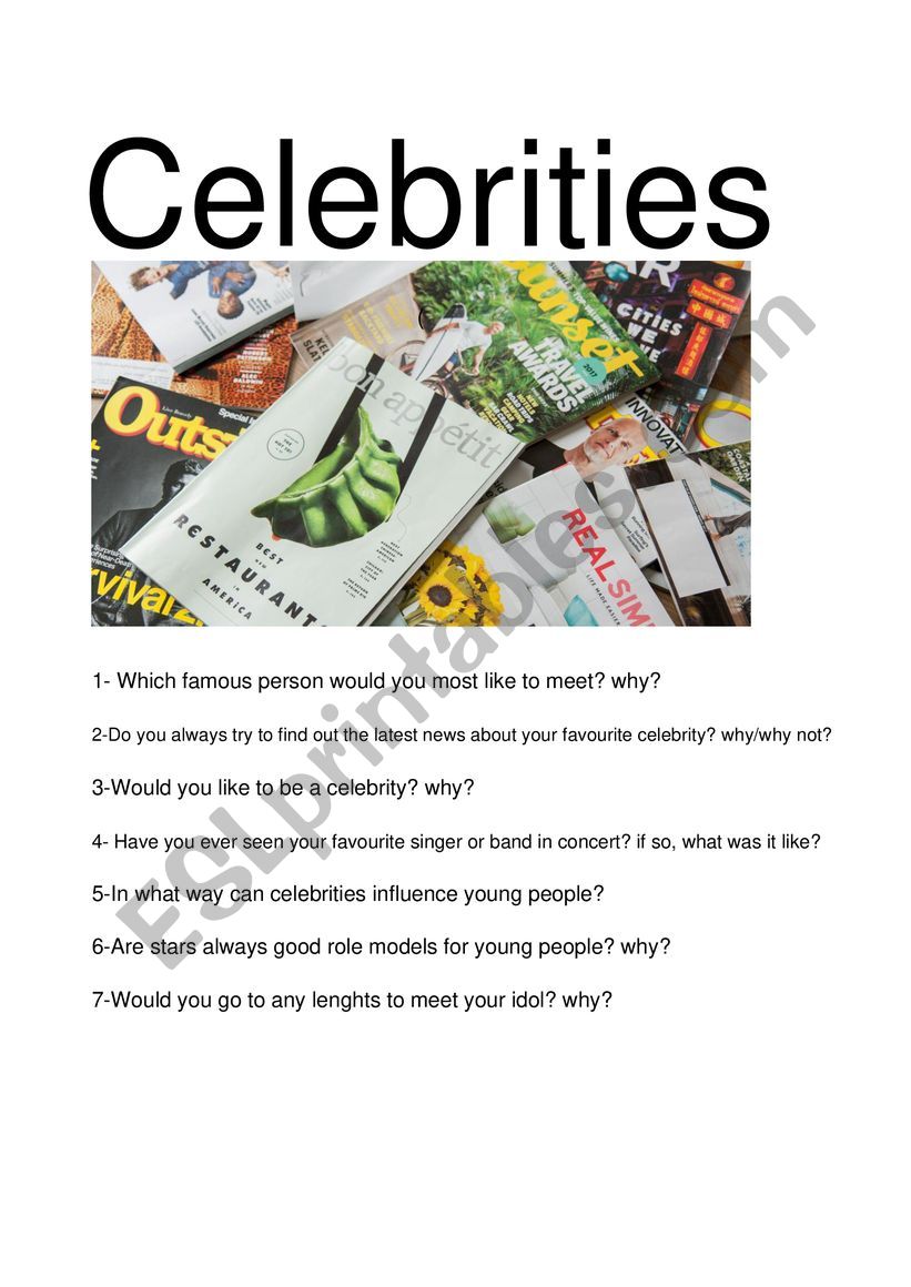 Sepaking about celebrities worksheet
