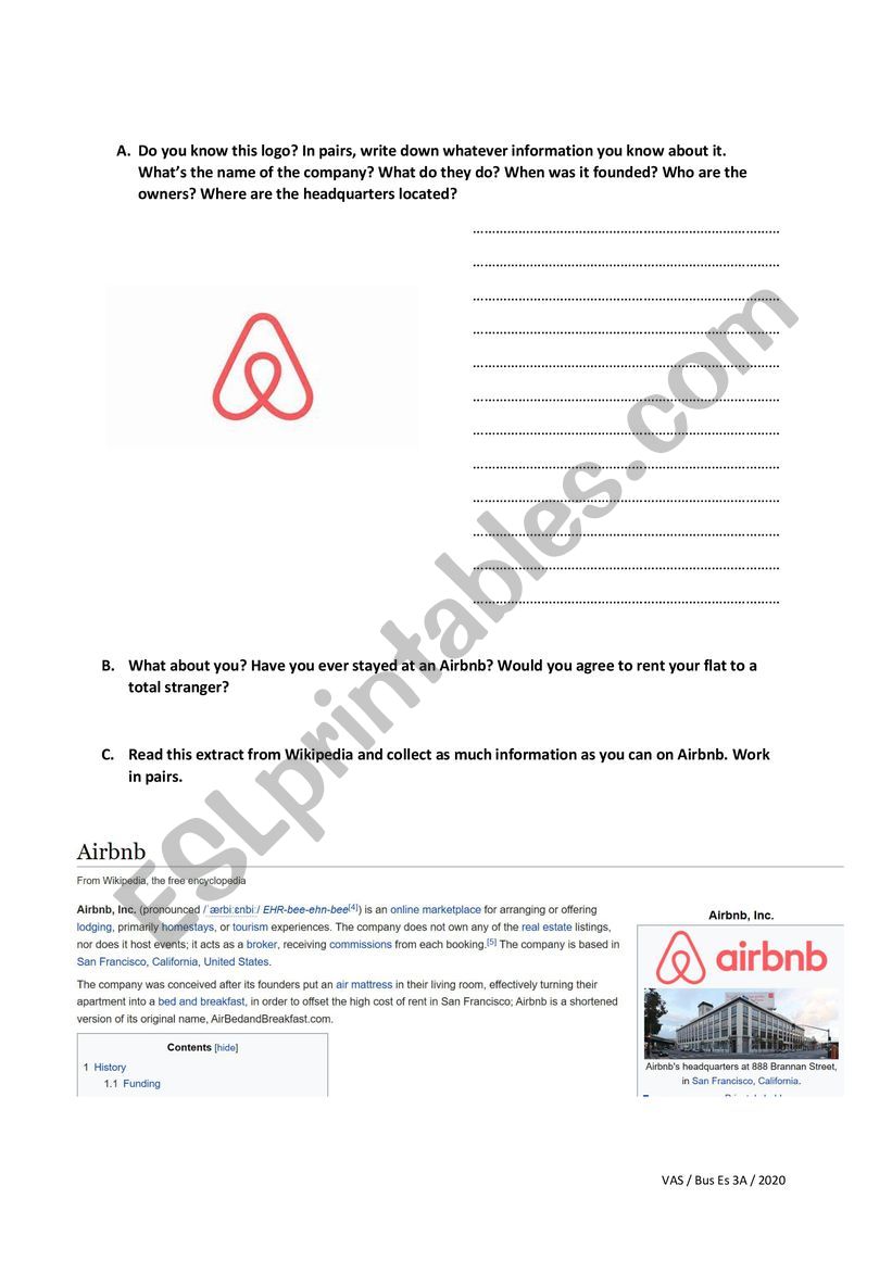 Airbnb company profile worksheet