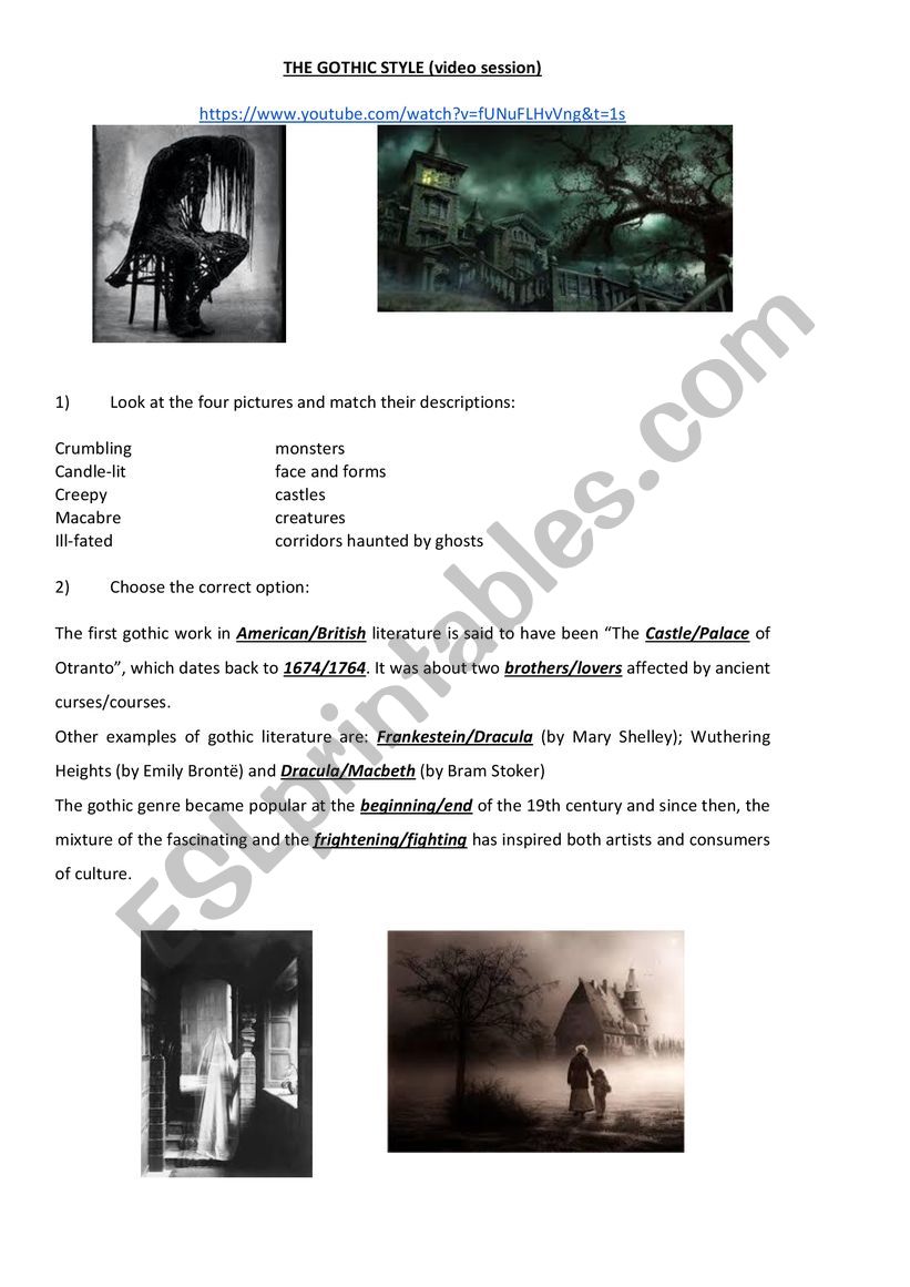 Gothic Literature worksheet