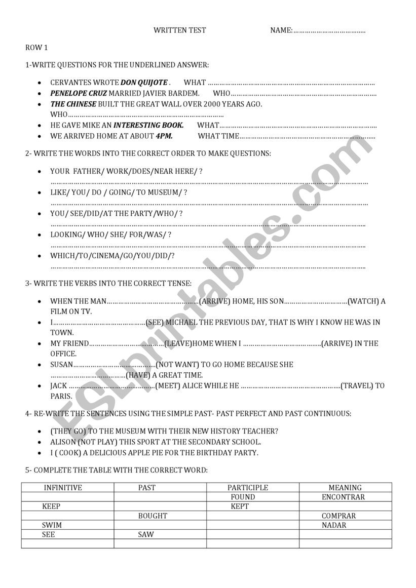 english test worksheet