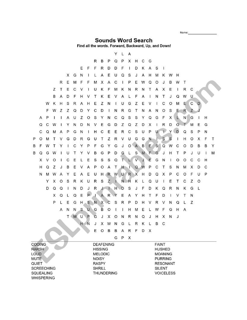 Sounds Word Search + Answer Key