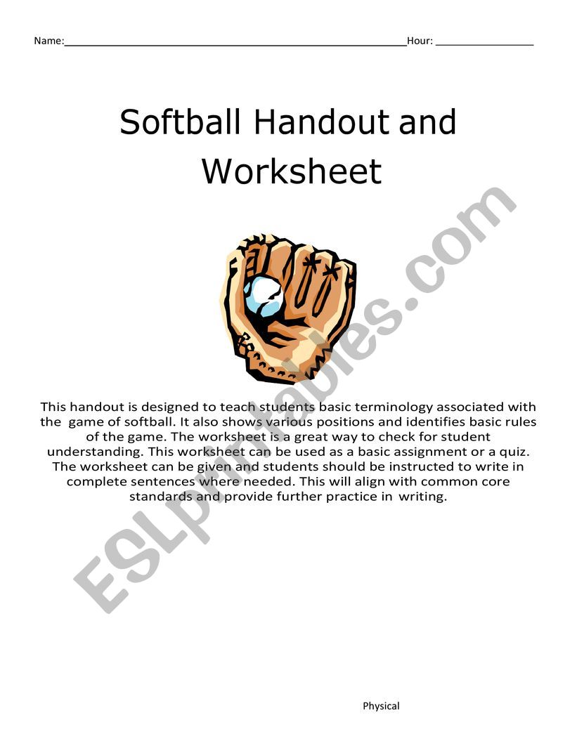 Softball worksheet