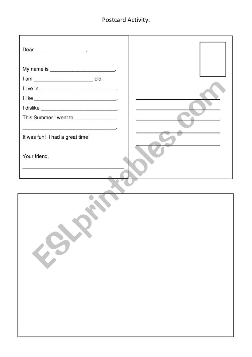 Postcard worksheet