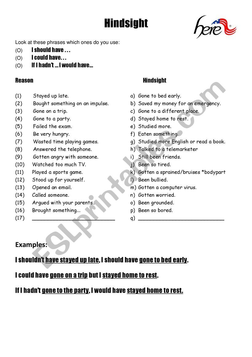 HINDSIGHT - THIRD CONDITIONAL worksheet