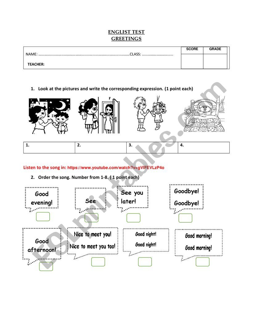 GREETINGS TEST worksheet