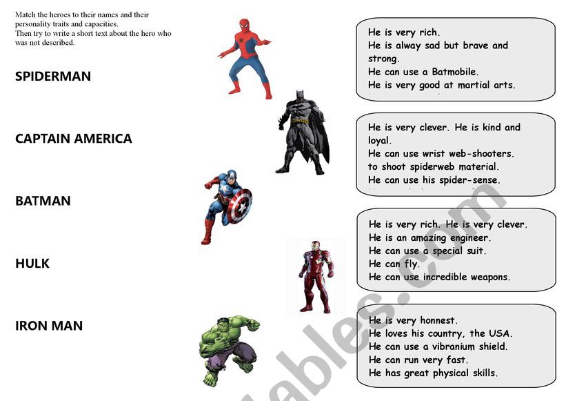 Super heroes matching description