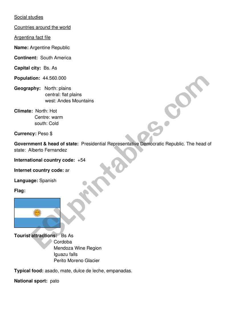 A country fact file worksheet