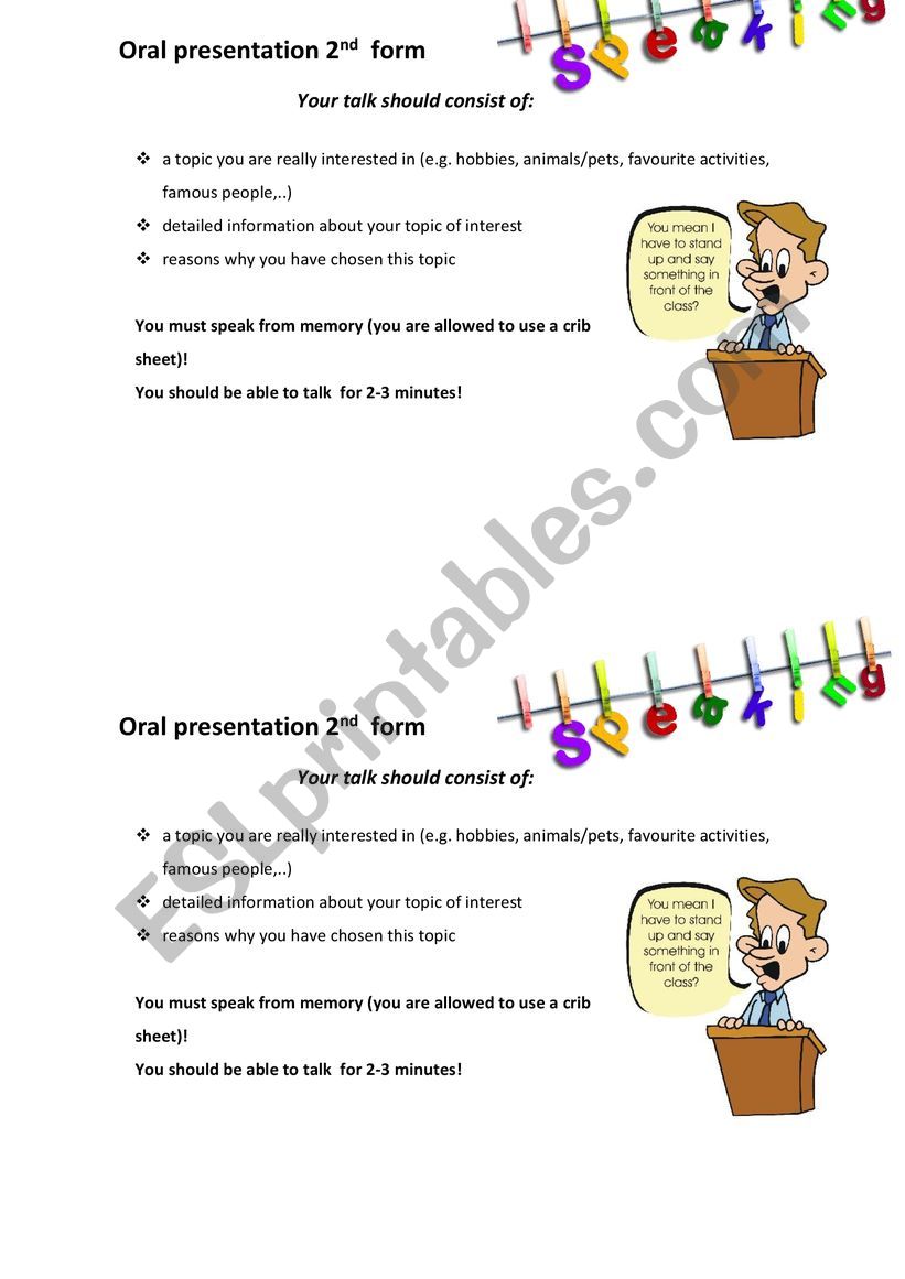 oral presentation worksheet