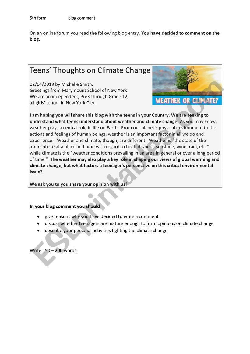 Write a blog comment (climate change)