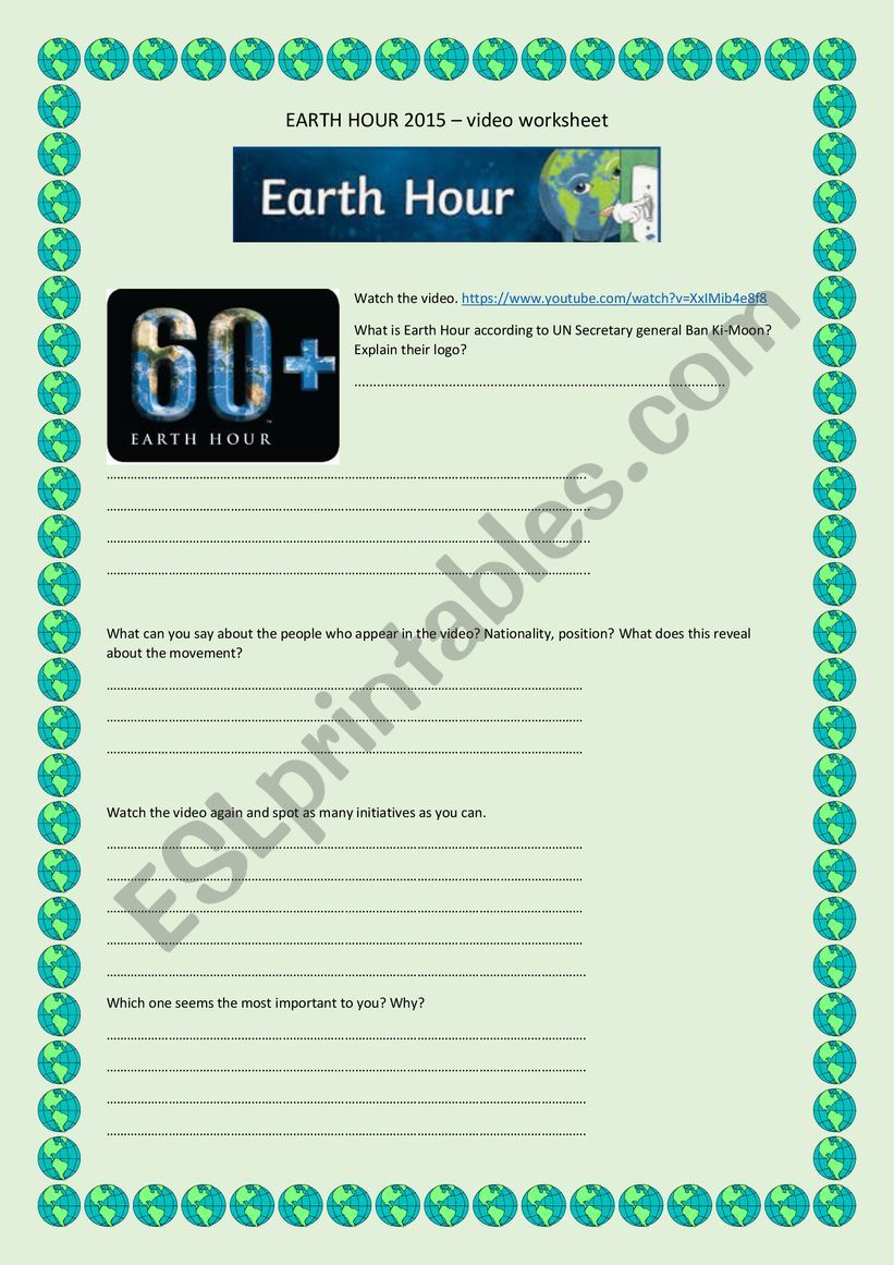 Earth Hour worksheet