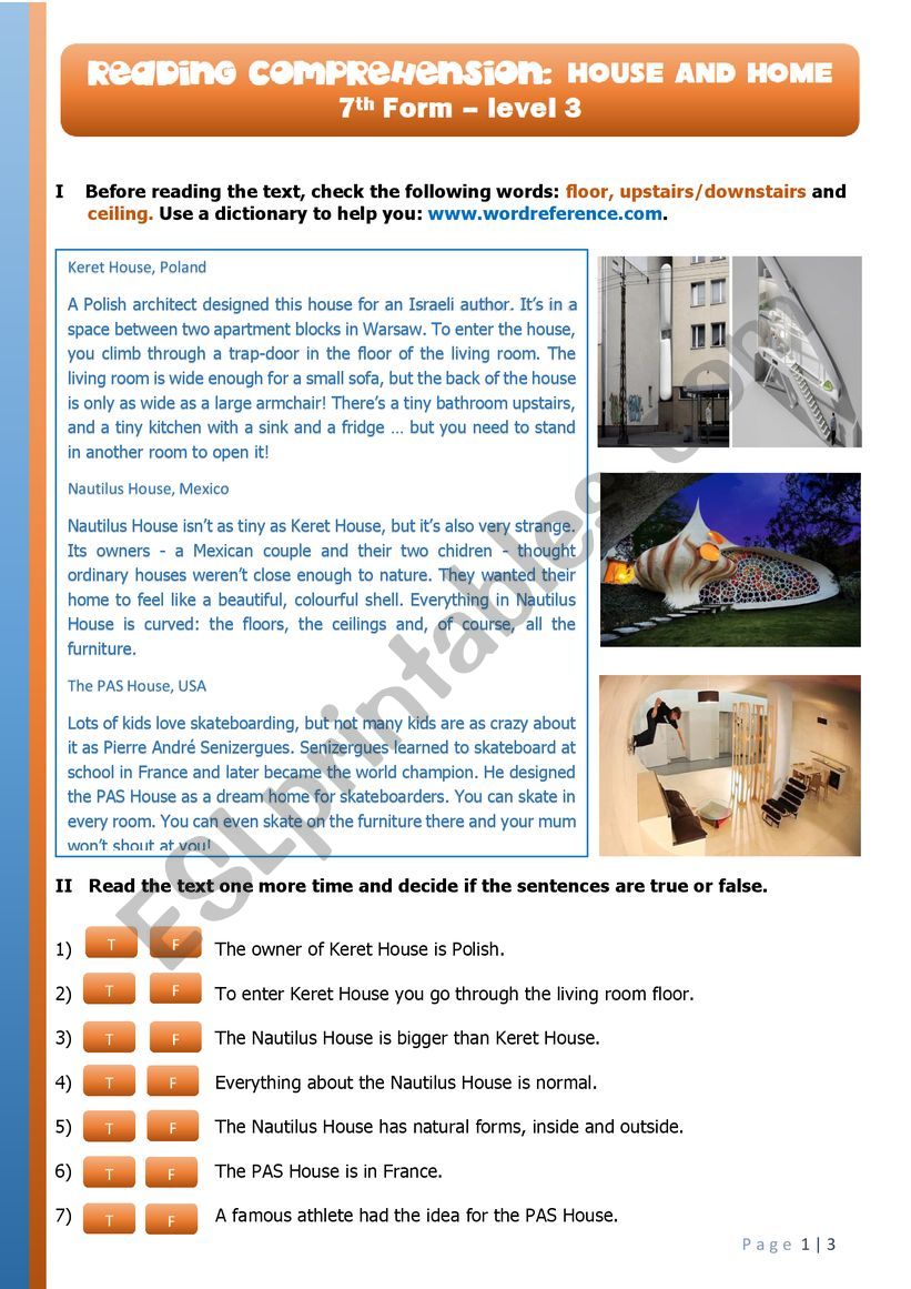 Reading Comprehension: Amazing Homes