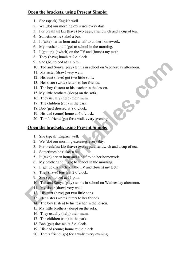 Present Simple -  worksheet worksheet
