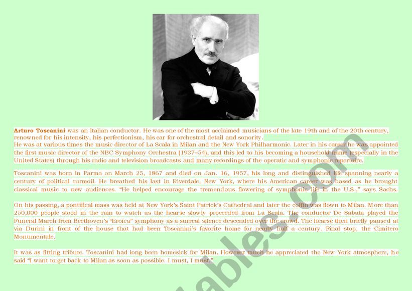 Toscanini. Reading Comprehension