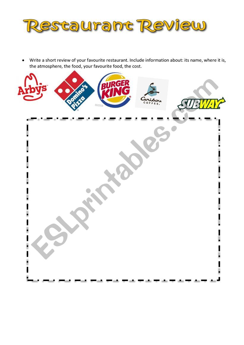 RESTAURANT REVIEW worksheet