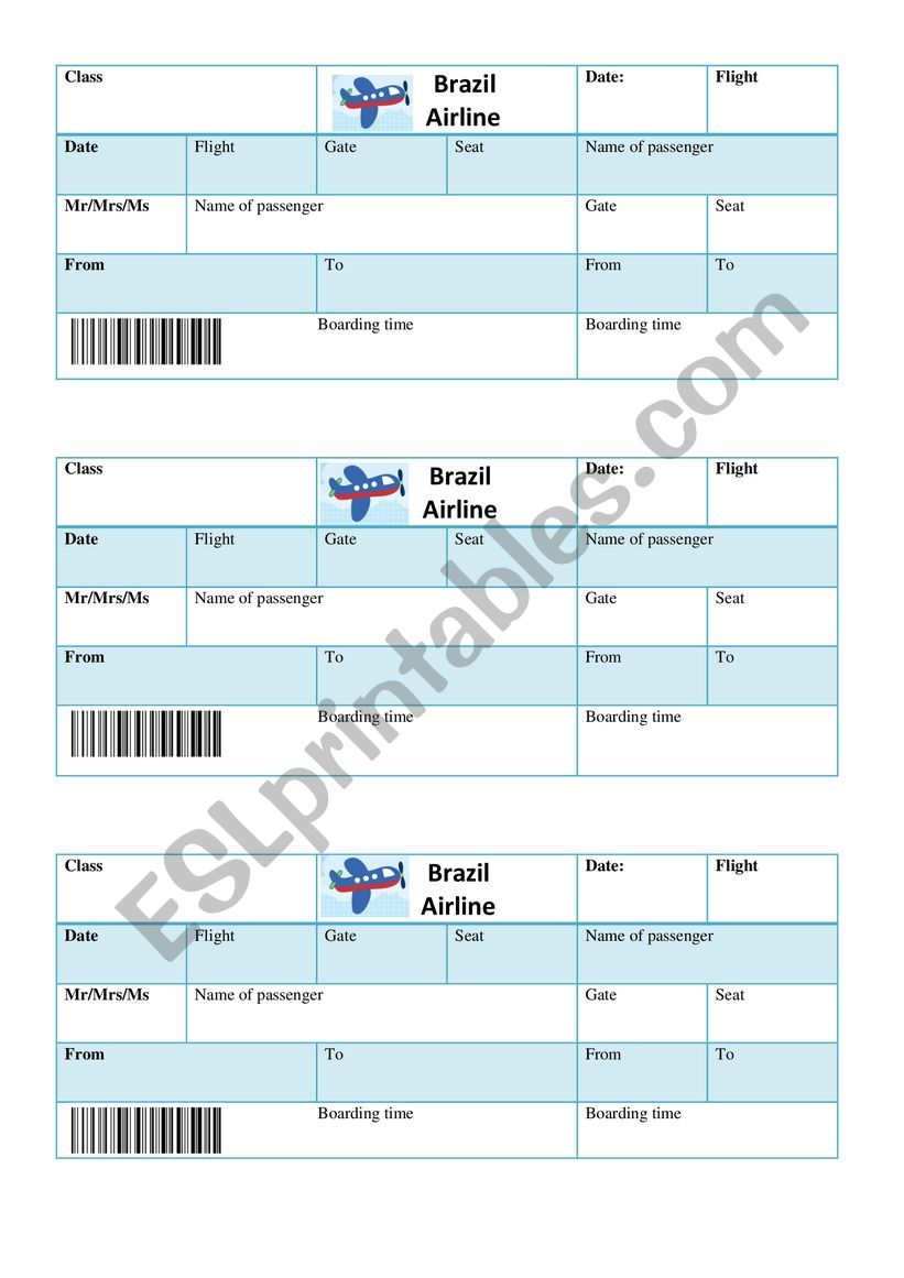 Flight ticket worksheet