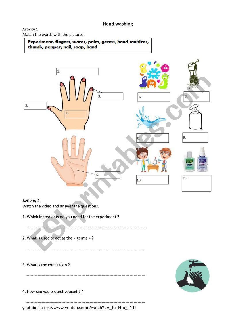 Hand washing,germs worksheet