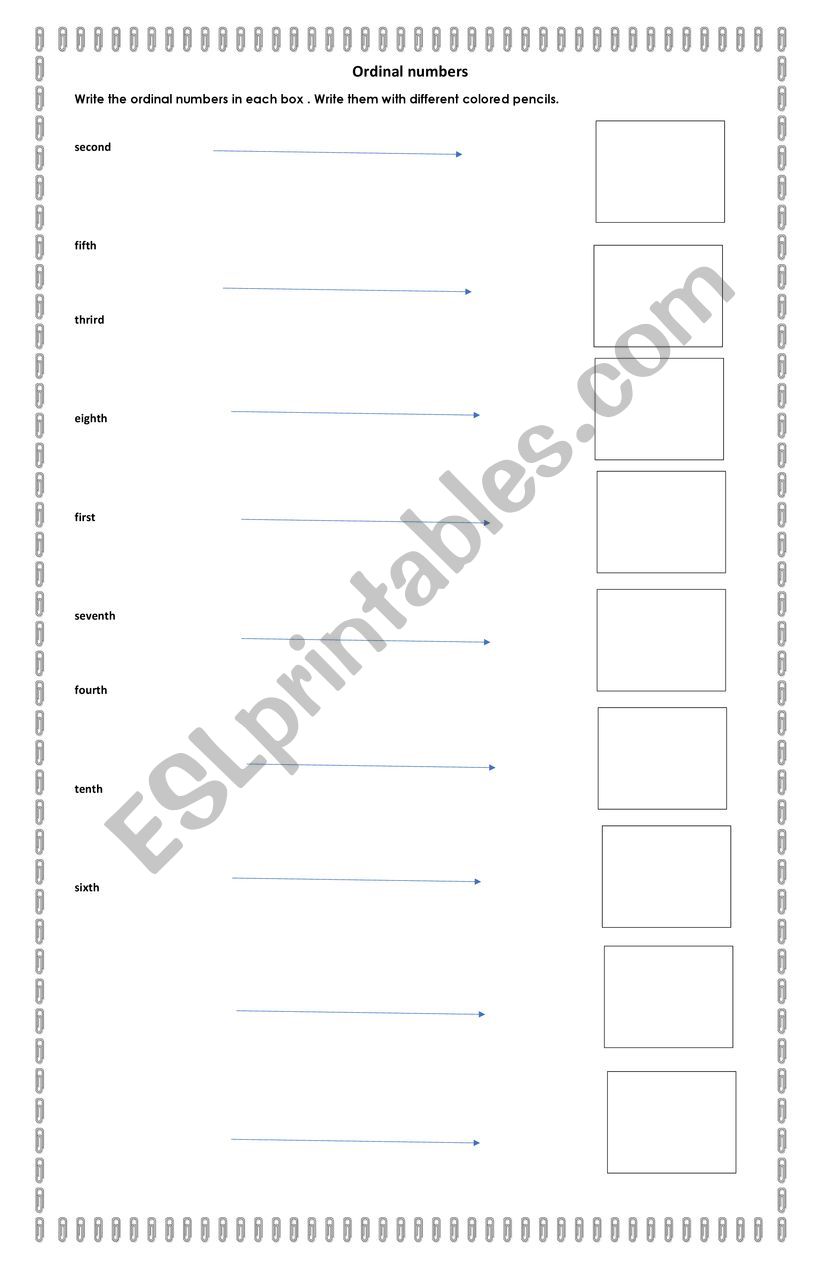 ordinal numbers  worksheet