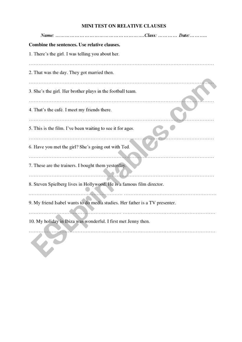 Relative clauses worksheet